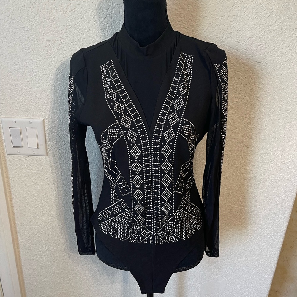 Love J studded and mesh black bodysuit